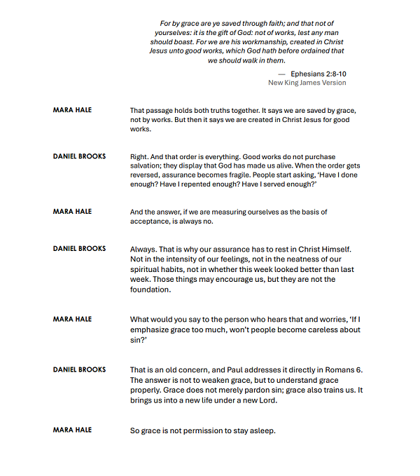 Preview of single-speaker sermon transcript with centered-header
